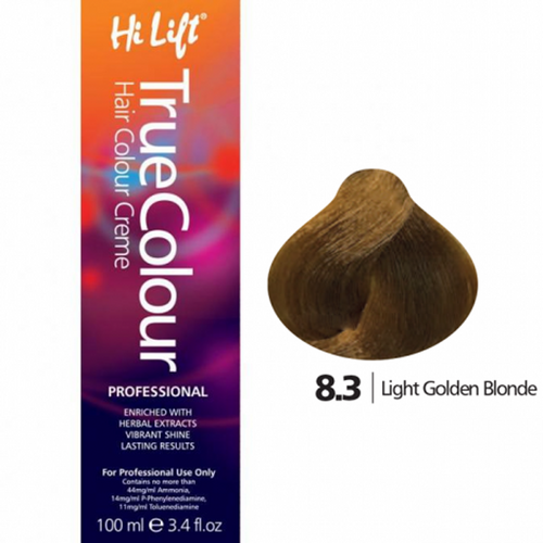 Hi Lift True Colour Permanent Hair Color Cream 8.3 Light Golden Blonde 100ml