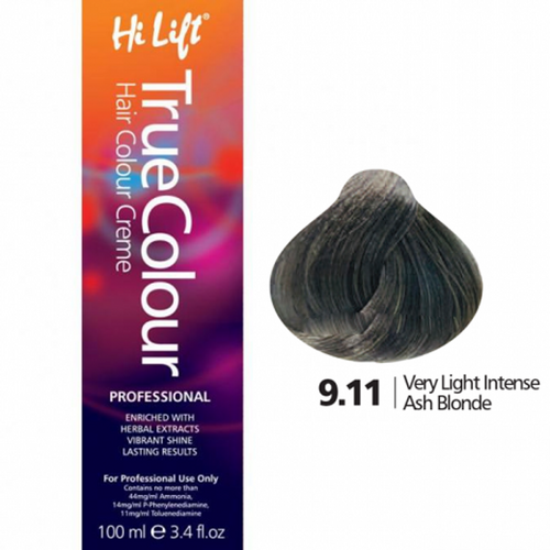 Hi Lift True Colour Permanent Hair Color Cream 9.11 Very Light Intense Ash Blonde 100ml