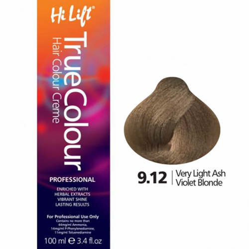 Hi Lift True Colour Permanent Hair Color Cream 9.12 Very Light Ash Violet Blonde 100ml