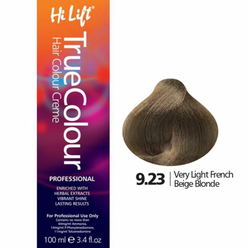 Hi Lift True Colour Permanent Hair Color Cream 9.23 Very Light French Beige Blonde 100ml