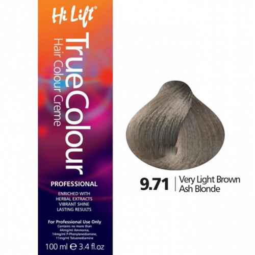 Hi Lift True Colour Permanent Hair Color Cream 9.71 Very Light Brown Ash Blonde 100ml