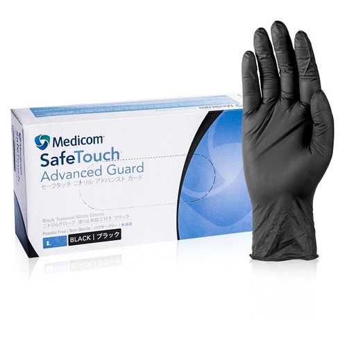 Medicom - Safe Touch Black Nitrile Powder Free Gloves Box Size L Large 10x100pcs