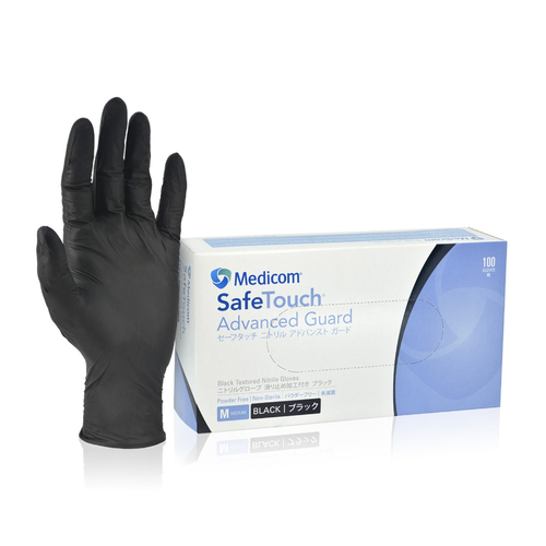 Medicom - Safe Touch Black Nitrile Powder Free Gloves Box Size S Medium 10x100pcs