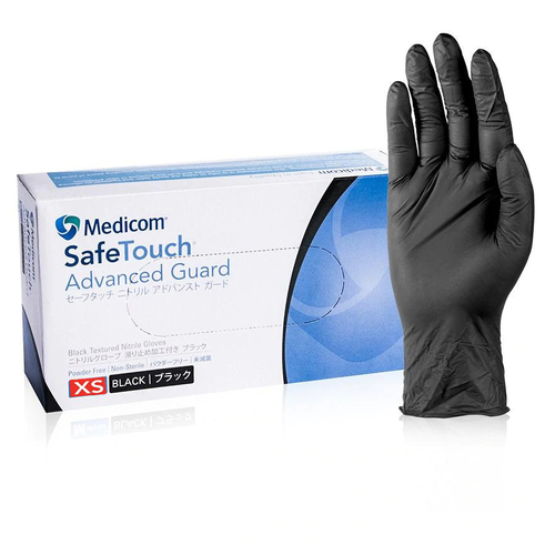 Medicom - Safe Touch Black Nitrile Powder Free Gloves Size XS (Extra Small) 100pcs