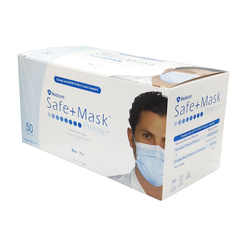 Medicom Safe + Mask Premier 3Ply Earloop Mask Blue 50pcs
