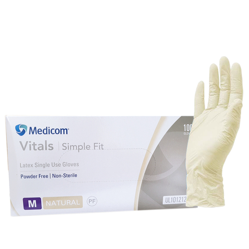 Medicom - Vitals Easy Fit Latex Powder Free Gloves Size M Medium 100pcs