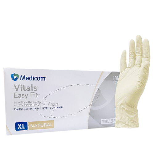 Medicom - Vitals Easy Fit Latex Powder Free Gloves Size XL Extra Large 100pcs