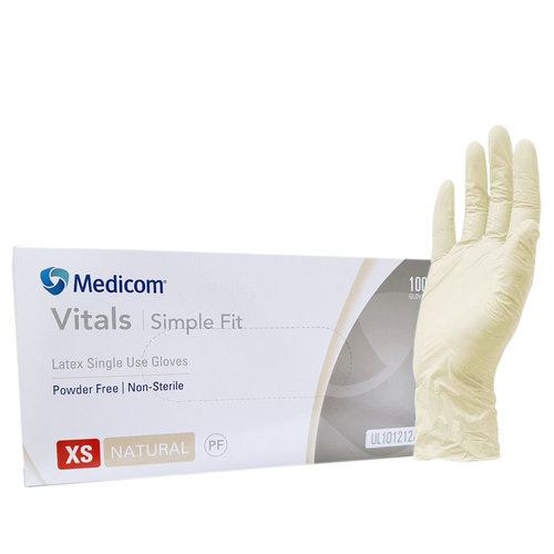 Medicom - Vitals Easy Fit Latex Powder Free Gloves Size XS 1000pcs (Box of 10)