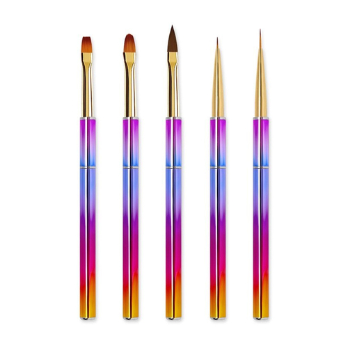 Rainbow Nail Art Drawing UV Gel Paint Fine Line & Gel Brush Kit 5pcs