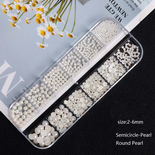 Nail Art Decoration - 54769 Round + Half Pearl Beige Charms 12 Grids