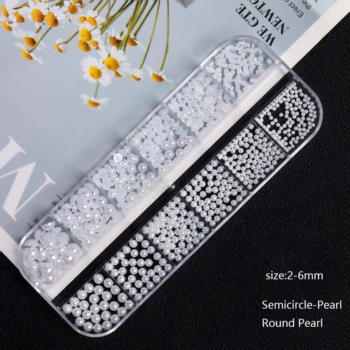 Nail Art Decoration - 54752 Round + Half Pearl White Charms 12 Grids