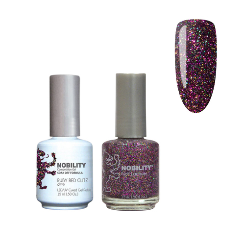 Lechat Nobility NBCS069 Ruby Red Glitz - Gel & Nail Lacquer Duo 15ml