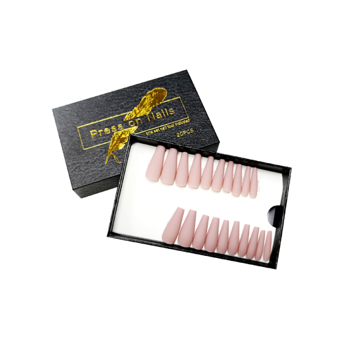 Press On Nails Fake Long Coffin Nail Tips Nude Matte 20 pcs