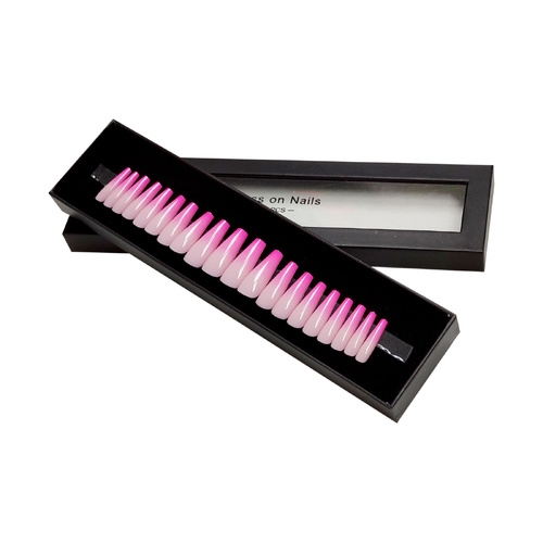 Press On Nails Fake Long Coffin Nail Tips Pink Ombre Glossy 20 pcs