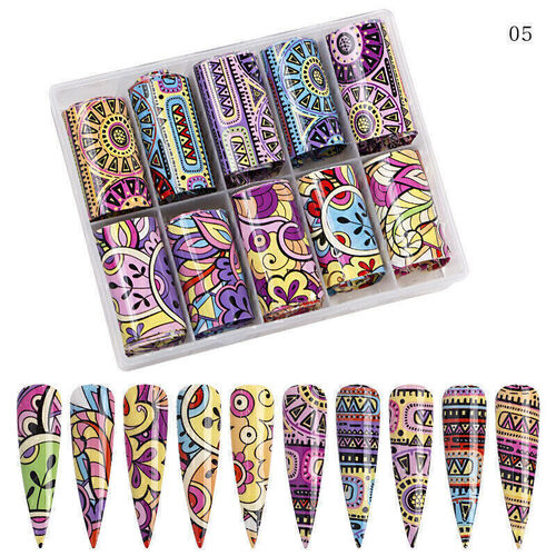 Nail Art Transfer Foil Aztec Patterns & Mendala Sticker Set 10 Pc/box