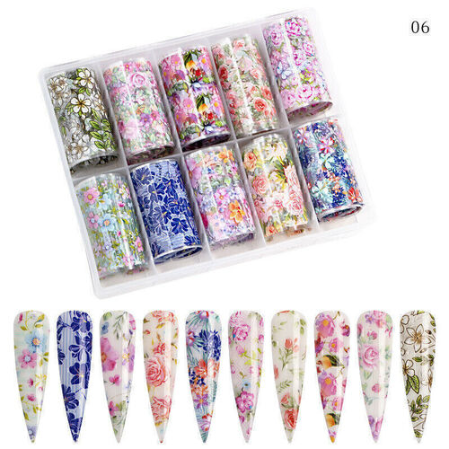 Nail Art Transfer Foil Intricate & Bold Floral Sticker Set 10 Pc/box
