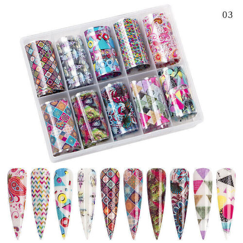 Nail Art Transfer Foil Linear Patterns, Paisley, Peacock Sticker Set 10 Pc/box