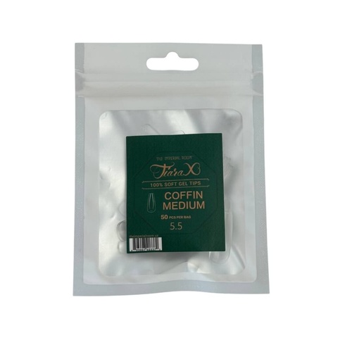 TiaraX - Gel X Soft Tips Nails Clear - Coffin Medium - Refill Tip Bags Size #5.5 50pcs