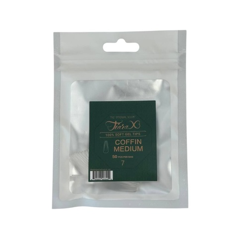 TiaraX - Gel X Soft Tips Nails Clear - Coffin Medium - Refill Tip Bags Size #7 50pcs