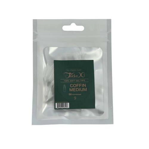 TiaraX - Gel X Soft Tips Nails Clear - Coffin Medium - Refill Tip Bags Size #9 50pcs