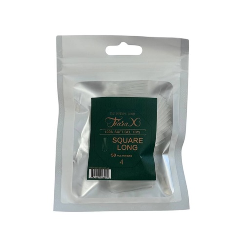 TiaraX - Gel X Soft Tips Nails Clear - Square Long - Refill Tip Bags Size #4 50pcs