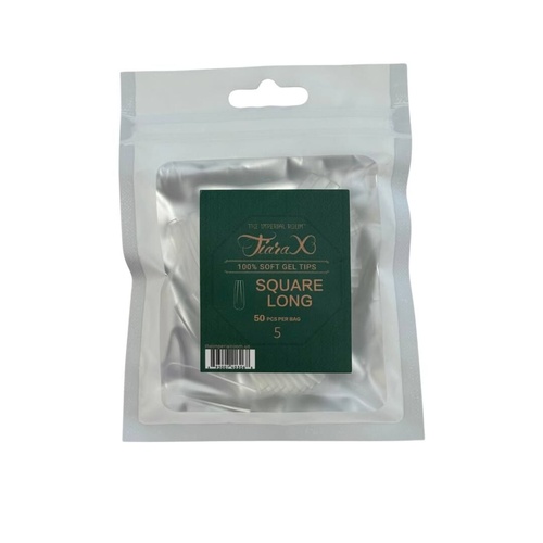 TiaraX - Gel X Soft Tips Nails Clear - Square Long - Refill Tip Bags Size #5 50pcs