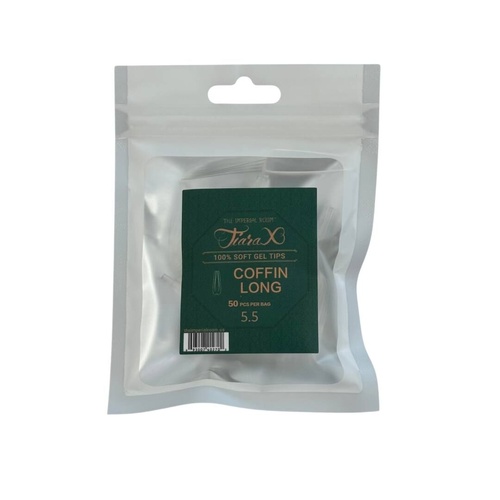 TiaraX - Gel X Soft Tips Nails Clear - Coffin Long - Refill Tip Bags Size #5.5 50pcs