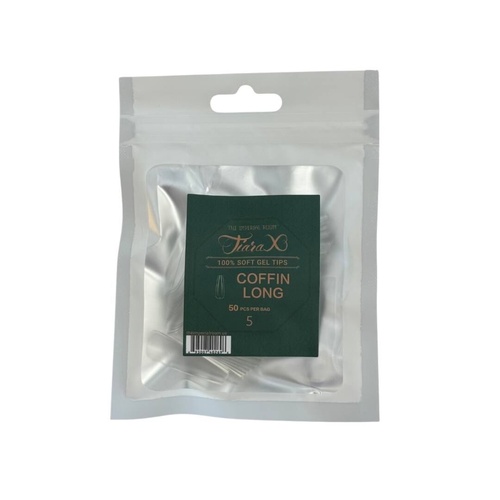 TiaraX - Gel X Soft Tips Nails Clear - Coffin Long - Refill Tip Bags Size #5 50pcs
