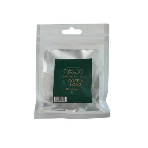 TiaraX - Gel X Soft Tips Nails Clear - Coffin Long - Refill Tip Bags Size #6 50pcs
