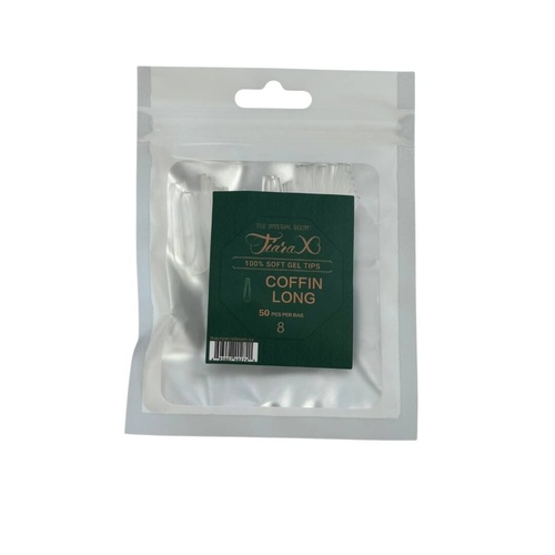 TiaraX - Gel X Soft Tips Nails Clear - Coffin Long - Refill Tip Bags Size #8 50pcs