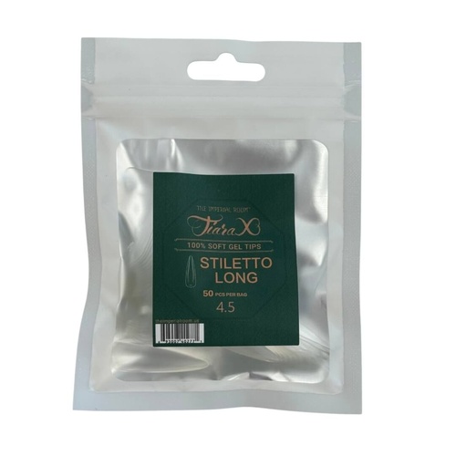 TiaraX - Gel X Soft Tips Nails Clear - Stiletto Long - Refill Tip Bags Size #4.5 50pcs
