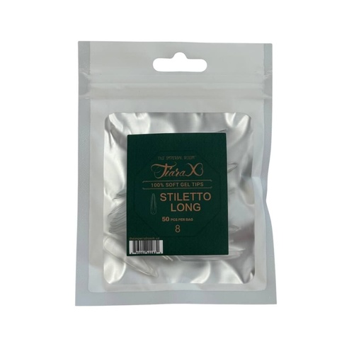 TiaraX - Gel X Soft Tips Nails Clear - Stiletto Long - Refill Tip Bags Size #8 50pcs