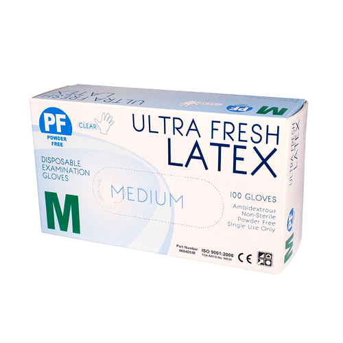 Ultra Fresh Latex Examination Disposable Gloves Powder Free Size Medium M (100pcs)
