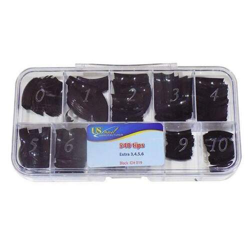 US NAIL - Nail Tip Box - Black (540 Tips)