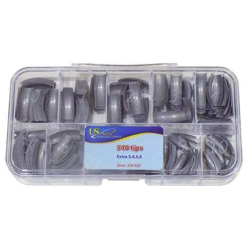 US NAIL - Nail Tip Box - Silver (540 Tips)