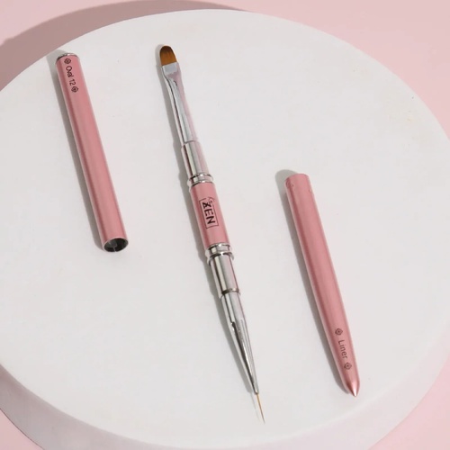 ZEN Builder Hard Gel Nail - Dual Oval Brush Pink Size 12 & Liner 11mm