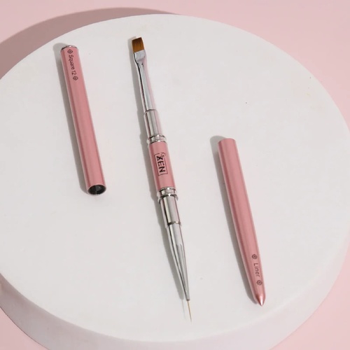 ZEN Builder Hard Gel Nail - Dual Square Brush Pink Size 12 & Liner 11mm